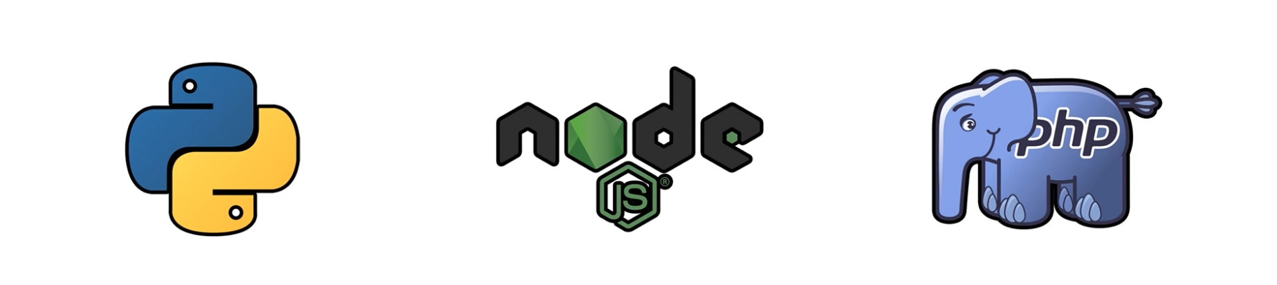 Banner com logo do python node e php (Linguagens de programação)